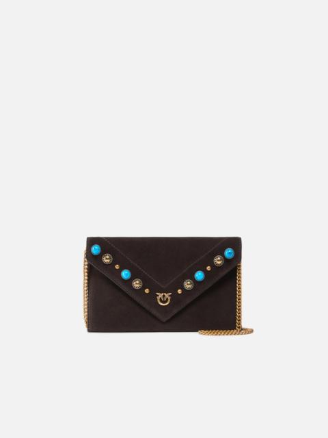 PINKO SMALL CLUTCH BAG IN SUEDE WITH STUDS AND SHOULDER STRAP