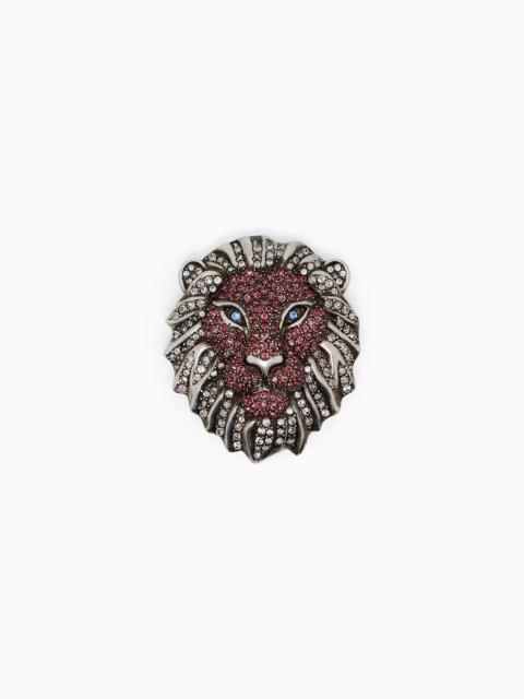 GIORGIO ARMANI LION-SHAPED BRASS BROOCH WITH CRYSTALS