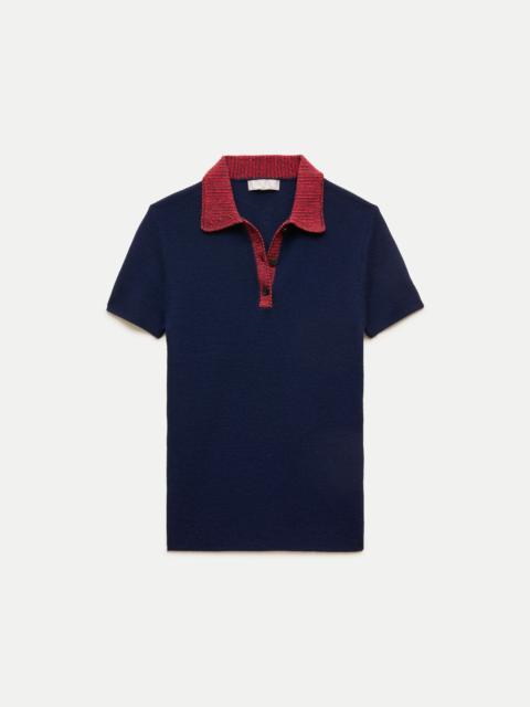 J.CREW Crochet-trim sweater-polo in merino wool blend
