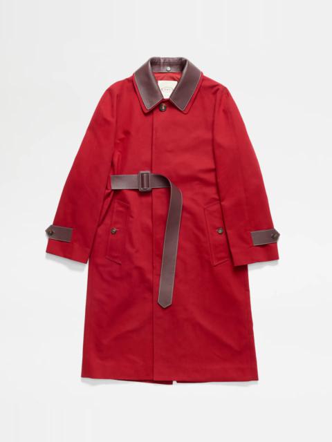 Tod's TRENCH COAT WITH LEATHER INSERTS - BURGUNDY