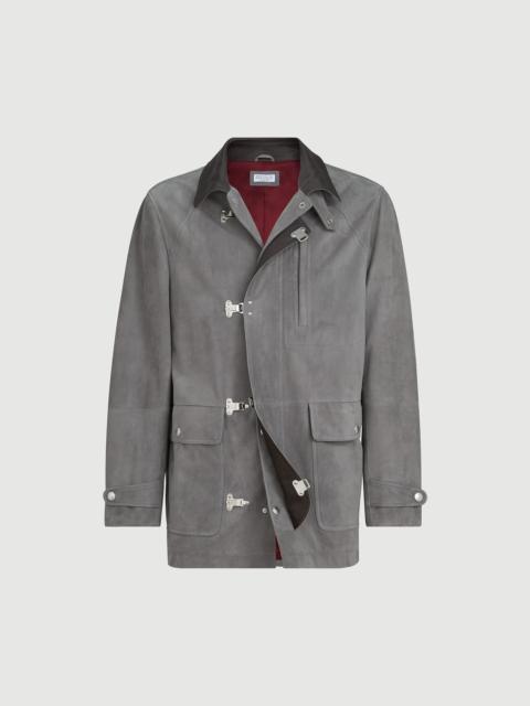 Brunello Cucinelli Suede outerwear jacket with hook fastening