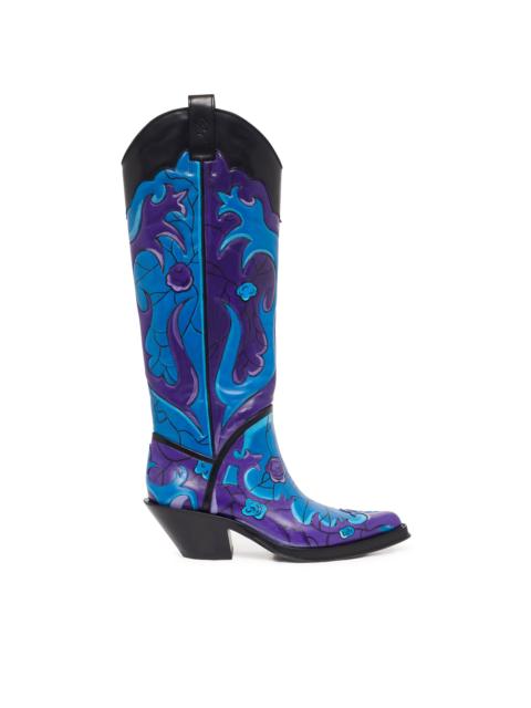 GABRIELA HEARST Hand Painted Capitana Cowboy Boot in Purple & Blue Leather