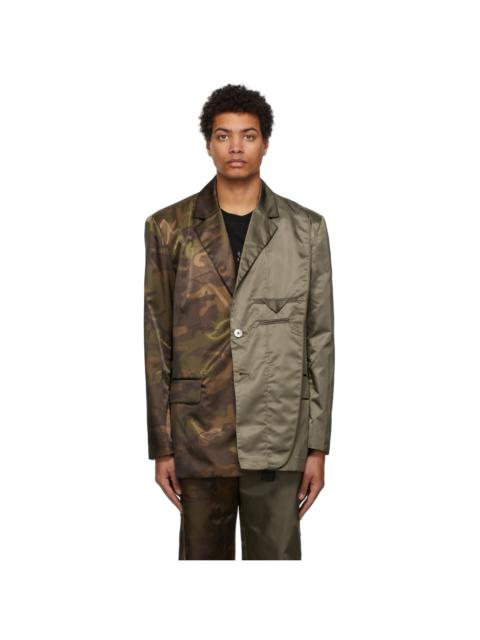 FENG CHEN WANG Khaki & Brown Camouflage Paneled Blazer