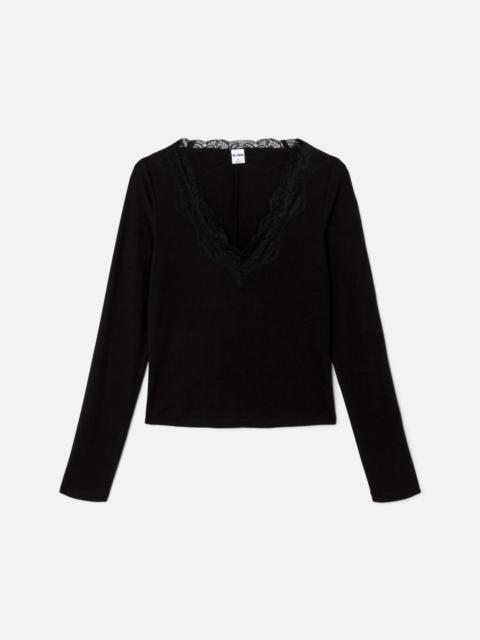 RE/DONE Lace V Neck Long Sleeve - Black