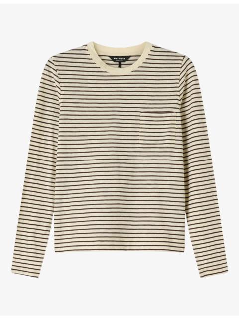 WHISTLES Striped Long-Sleeve Cotton Top
