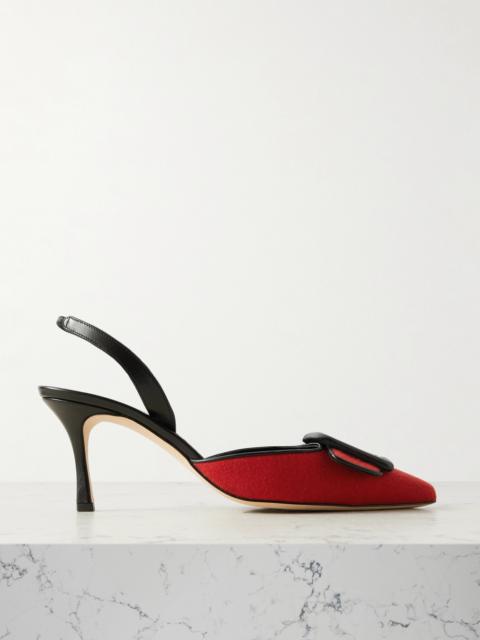 Manolo Blahnik Mayslibi 70 Buckled Leather-trimmed Velvet Slingback Pumps