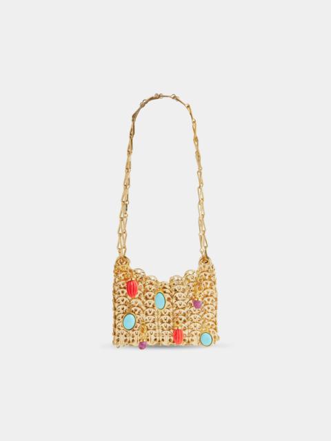 rabanne ICONIC GOLD NANO 1969 BAG EMBELISHED WITH MULTI COLORED PAMPILLES