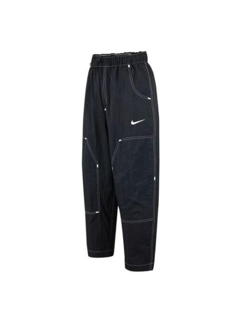 Nike (WMNS) Nike SS22 Logo Embroidered Casual Woven Long Pants/Trousers Autumn Black DM6210-010