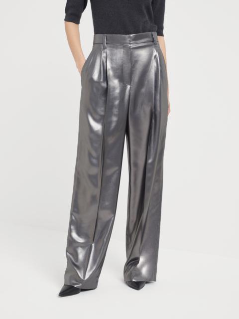 Lamé silk twill tailored relaxed trousers