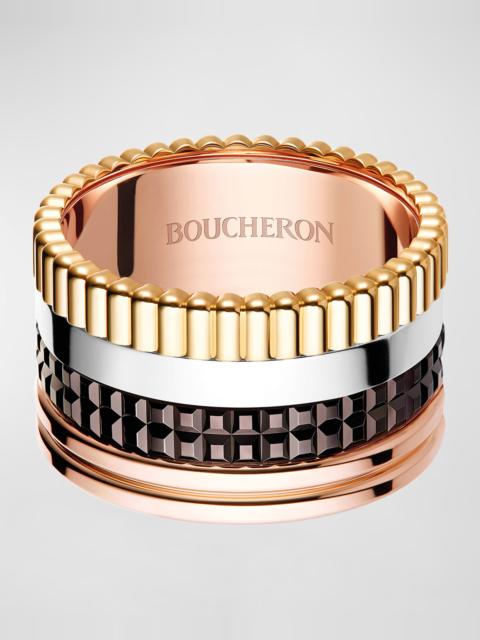 Boucheron Quatre Classique 18K Tricolor Gold Ring with Brown PVD