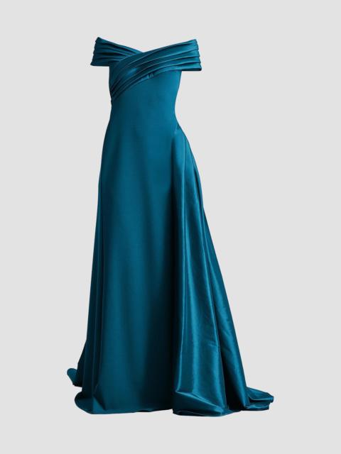 TADASHI SHOJI Women's Elysian Draped Overlay Train Gown - Cerulean