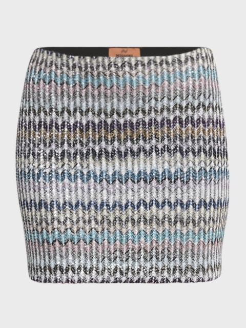 Paillette Chevron Knit Mini Skirt