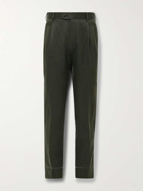 Brioni Shebha Slim-Leg Pleated Silk and Linen-Blend Twill Trousers