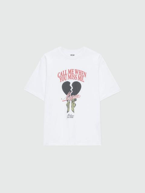 MSGM White T-shirt with MSGM "Call me when you miss me" graphic print.