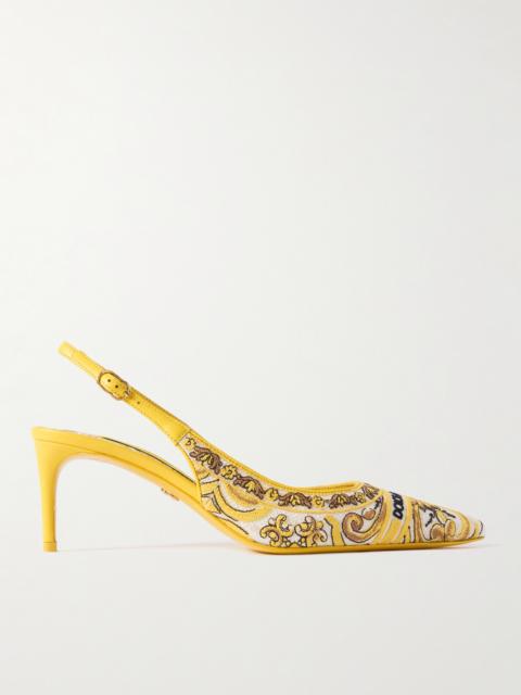 Dolce & Gabbana Maiolica Lollo Leather-trimmed Canvas-jacquard Slingback Pumps