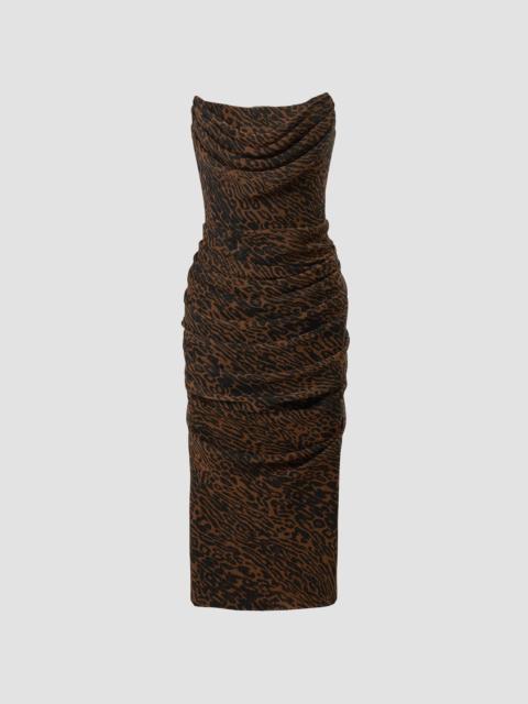 CAROLINA HERRERA Women's Leopard Print Draped Silk Dress - Brown Black