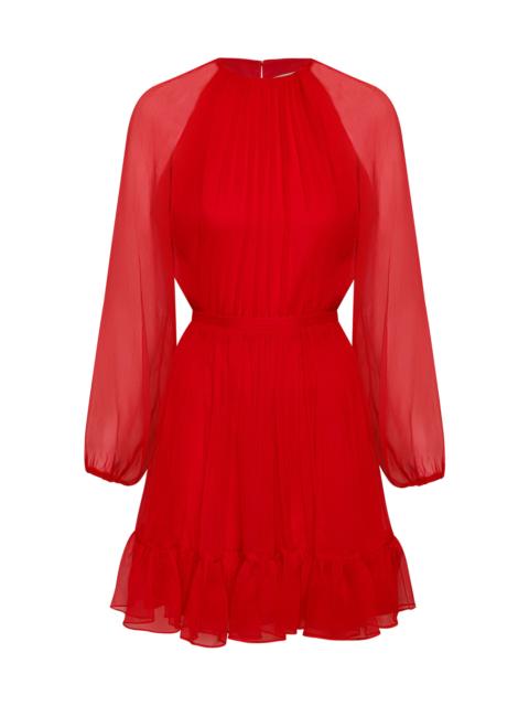 ANDRES OTALORA Raices Antiguas Ruffled Silk-Chifon Mini Dress red