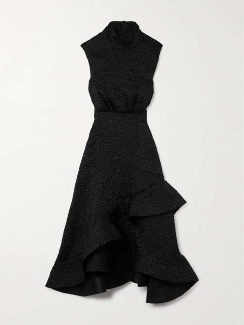 MATICEVSKI Arresting asymmetric ruffled cloqué turtleneck midi dress