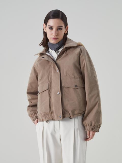 Brunello Cucinelli Waxed techno cotton outerwear jacket with Thermore® padding and detachable fleecy and shiny hood