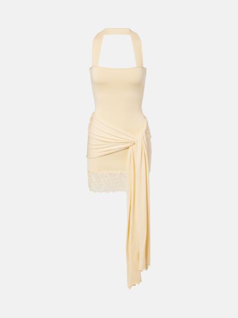 AYA MUSE Lace-trimmed halterneck silk and cotton minidress
