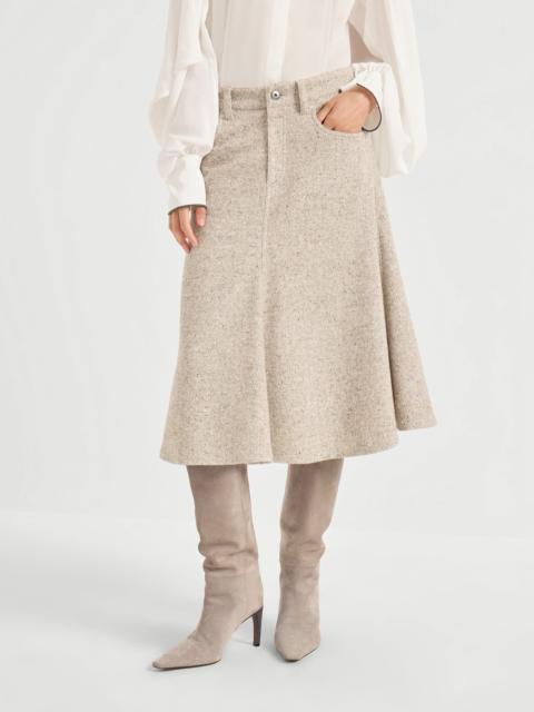 Brunello Cucinelli Five-pocket flute skirt in flecked virgin wool and silk chevron with monili