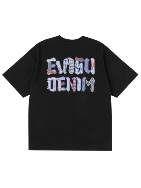 EVISU Fabric-mix Patchwork Seagull and Logo Applique T-shirt