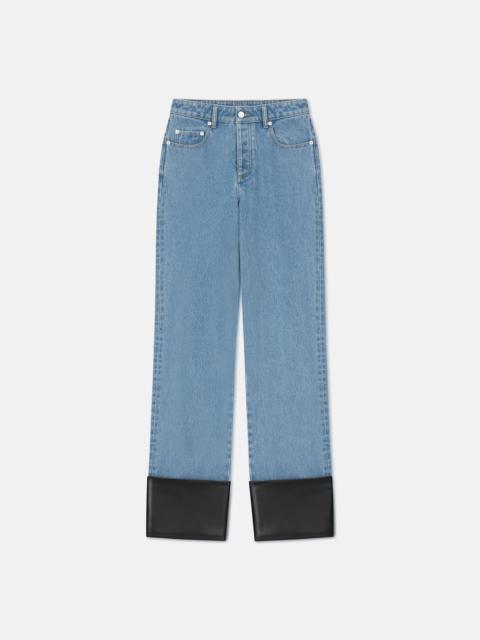 Leather-Trimmed Straight-Leg Jeans