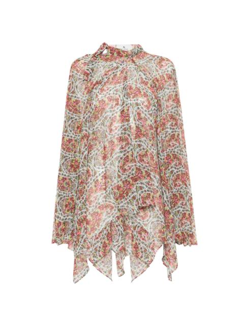 floral-print draped blouse