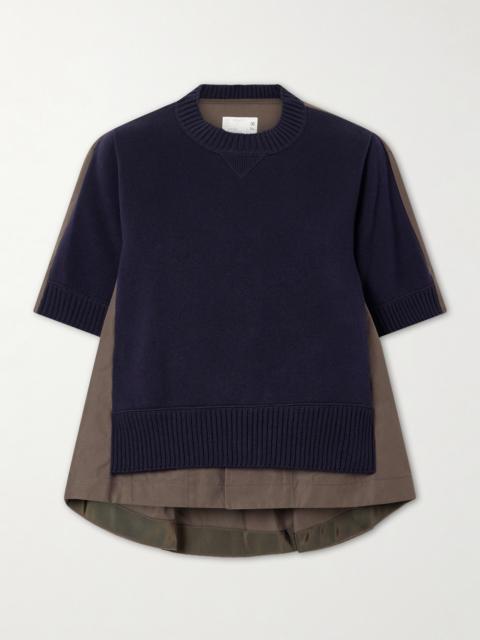 sacai Layered Shell-trimmed Cotton And Cashmere-blend T-shirt