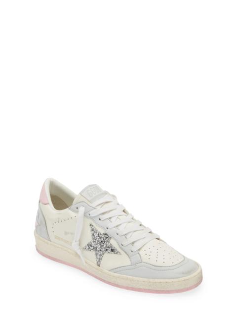 Ball Star Low Top Sneaker in White/Silver/Pink