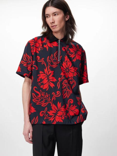 Floral-print half-zip satin shirt