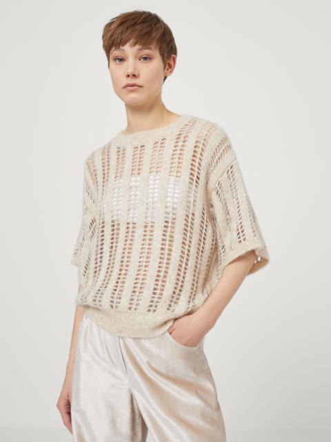 Wool and mohair short sleeve dazzling net sweater