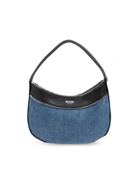 logo-plaque denim shoulder bag