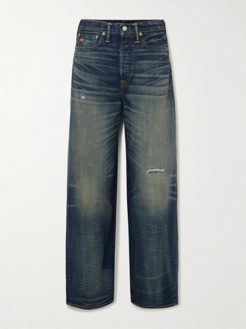 RRL by Ralph Lauren Distressed High-rise Wide-leg Jeans