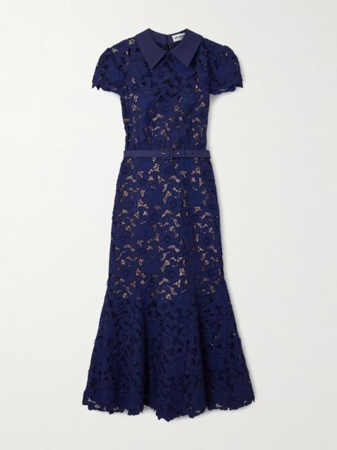 self-portrait Belted Guipure Lace Midi Dress