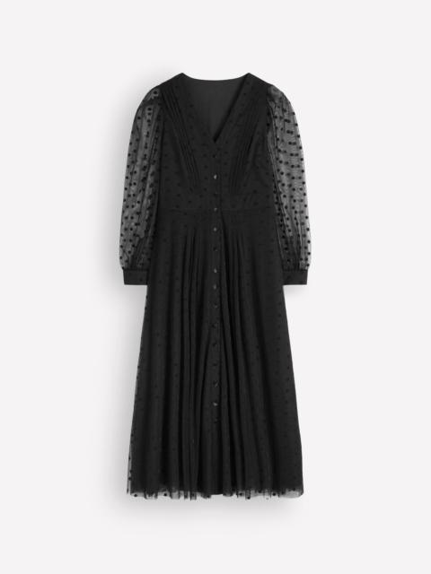 BODEN Pleated Tulle Midi Dress-Black