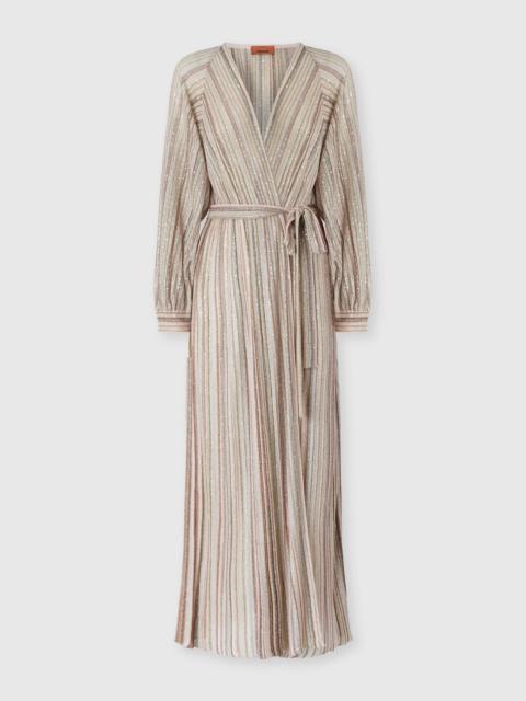 Missoni Long ribbed cardigan with belt and sequins