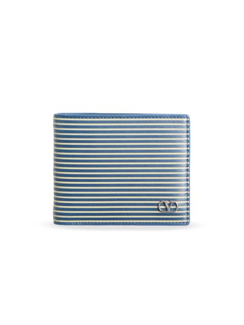 Valentino Men's Vlogo Signature Calfskin Wallet with Striped Print - Azure