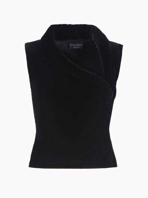 EMPORIO ARMANI Chenille jersey top with asymmetric neckline