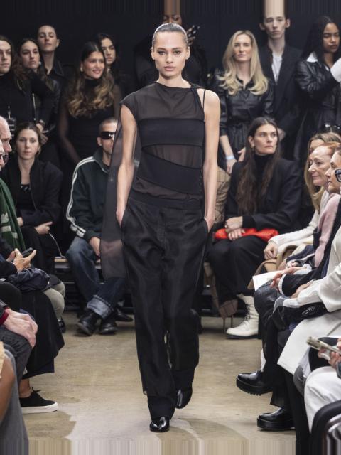 Proenza Schouler Teddy Pant in Wool Twill Suiting with Organza