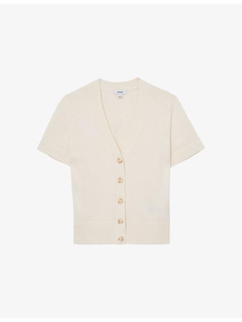 REISS V-Neck Short-Sleeve Cotton and Wool-Blend Cardigan