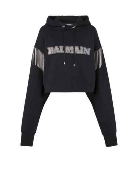 Balmain Cropped sweatshirt with fringing and rhinestones