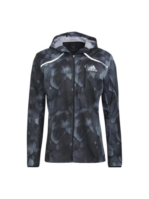 adidas Marathon Jkt Running Sports Hooded Jacket Black HE4562