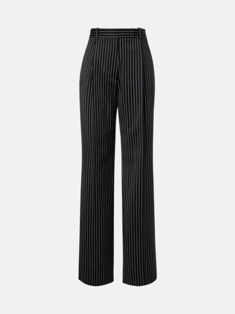 Striped wool and cotton straight pants