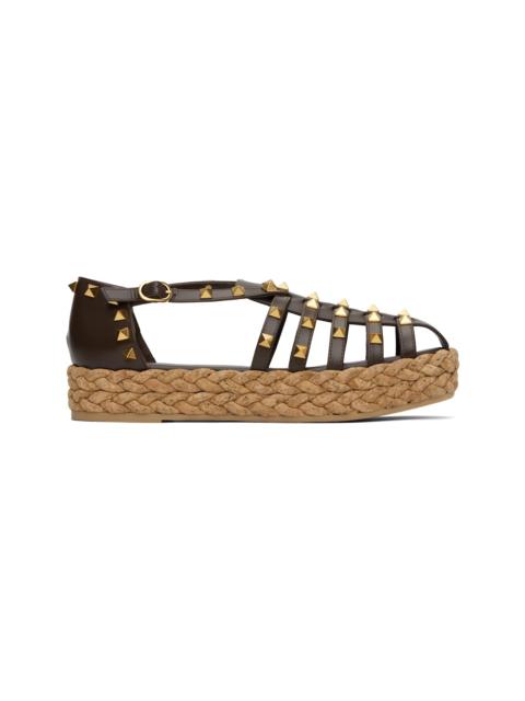 Valentino Brown Rockstud Cork Sandals