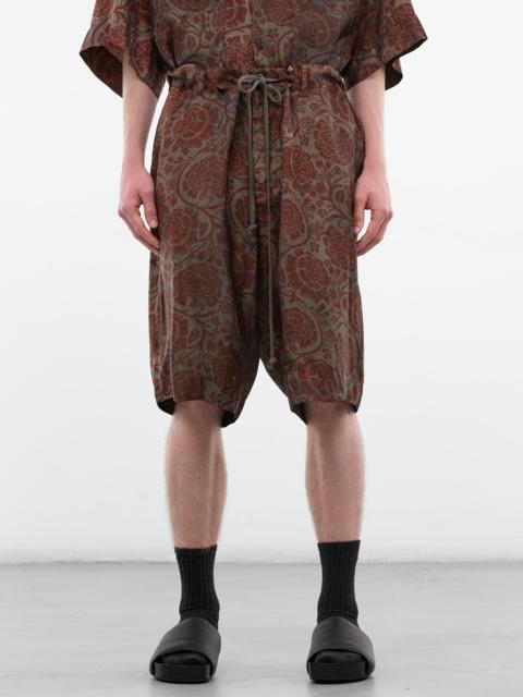 UMA WANG Red Floral Relaxed Pallor Shorts
