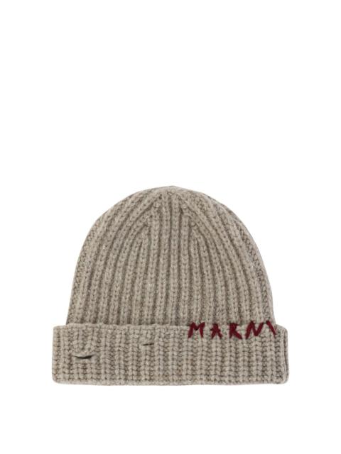 Marni Beanie With Embroidered Logo Hats Beige