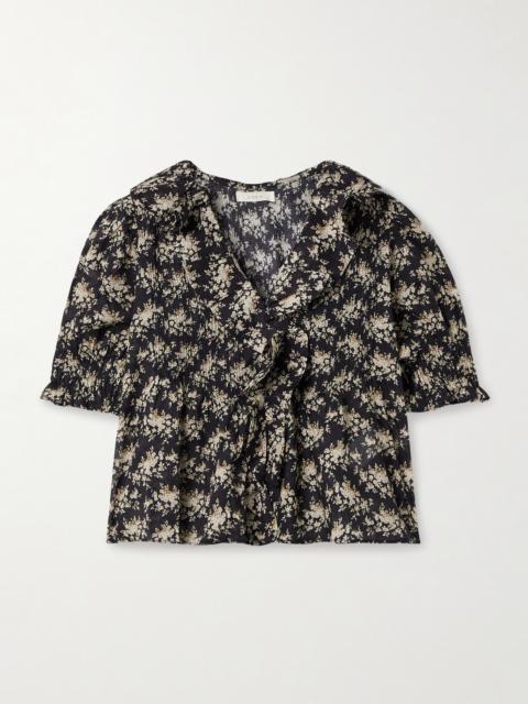 DÔEN Henri Ruffled Pintucked Floral-print Organic Cotton-voile Top
