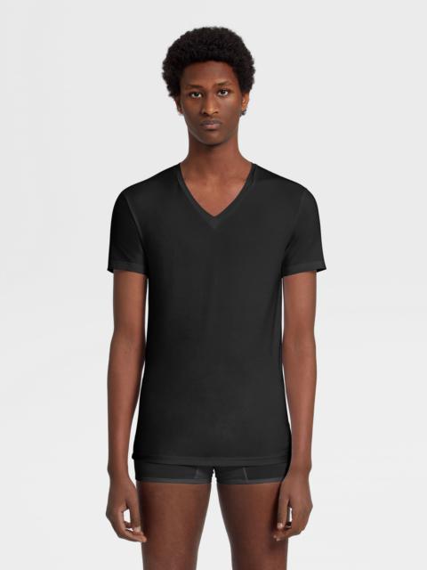 ZEGNA BLACK COTTON V-NECK T-SHIRT