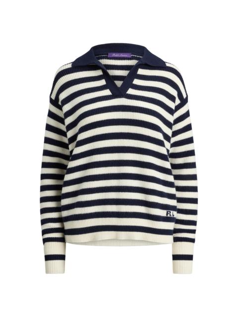 Ralph Lauren Women's Rib-Knit Striped Cashmere Sweater - Icon Navy Cream
